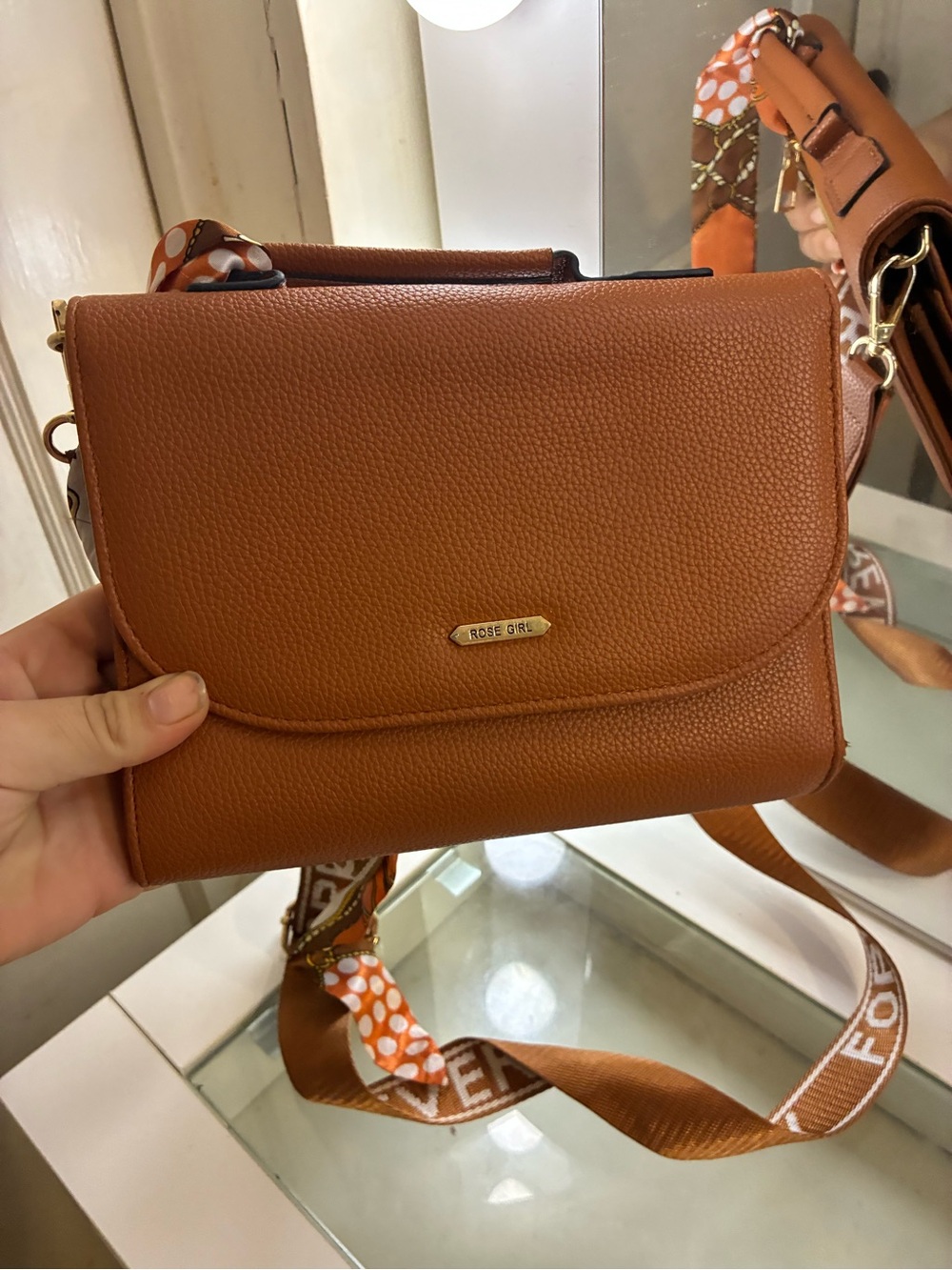 Small Brown Crossbody Bag Gold Hardware Zip Closure Detachable Strap